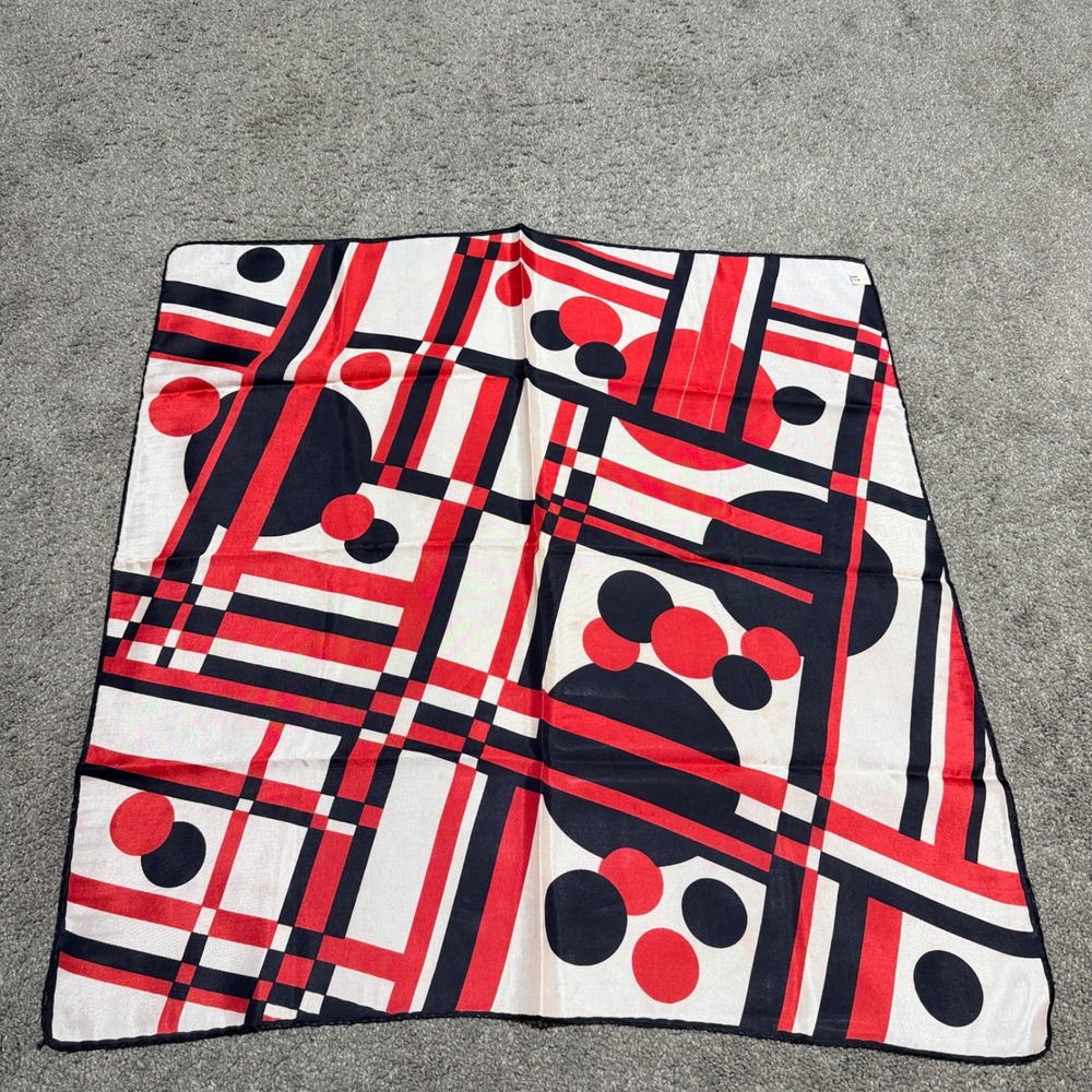Vintage Red Black White Geometric Abstract Square Scarf Made in Italy Acetate